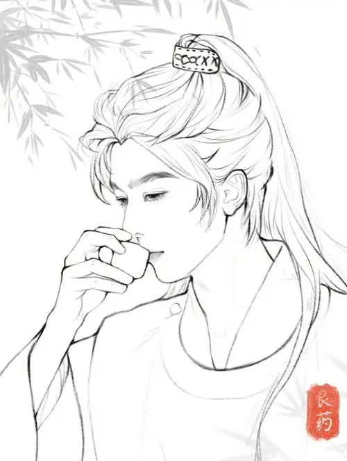 线稿35古风男子