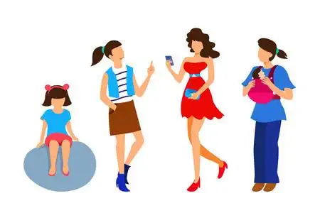 成年年龄不同年龄的女人的性格. 一个孩子,一个青少年,一个成年人.