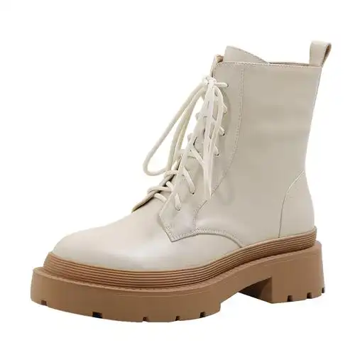 马丁靴女2021年秋冬新款时尚机车靴英伦风系带小短靴厚底粗跟单靴