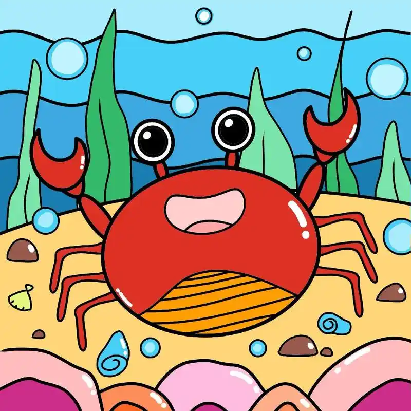 海底小螃蟹简笔画.一只螃蟹02八呀八只脚呀,两个大夹夹嘿,六 - 抖音