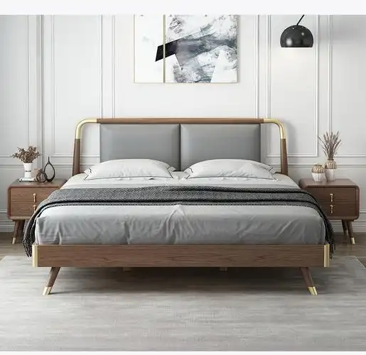 床北欧全实木床皮简约现代主卧18婚床双人床卧室家具高档灰色环保桐木