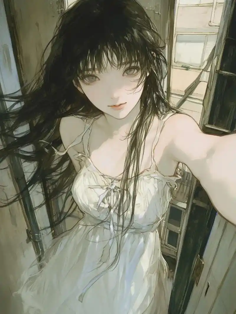 贞子小姐又在自拍了#ai绘画 #绝美 #插画 #二创 #贞子 - 抖音