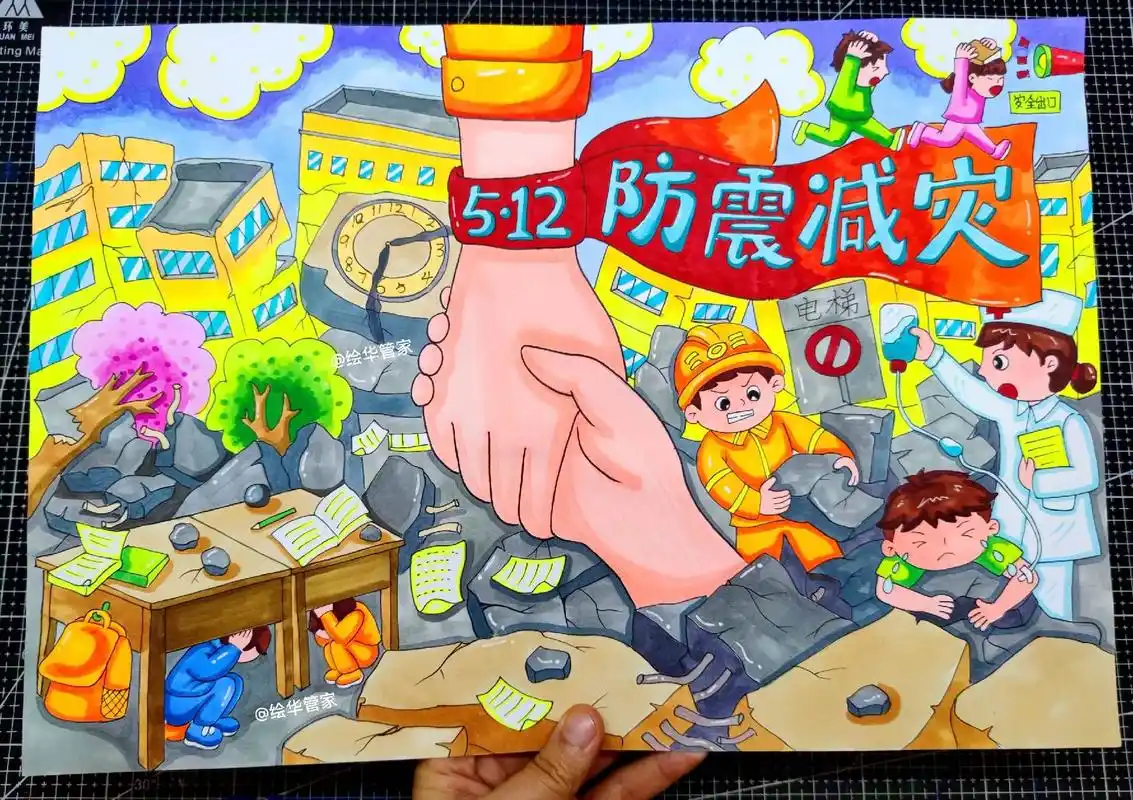 《防震减灾主题画》高清线稿93打印上色.#防震减灾 #防震减 - 抖音