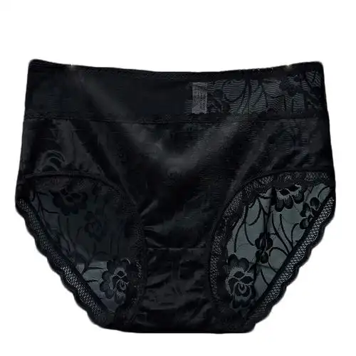 黑色蕾丝内裤女高高腰冰丝无痕性感超薄网纱女三角裤