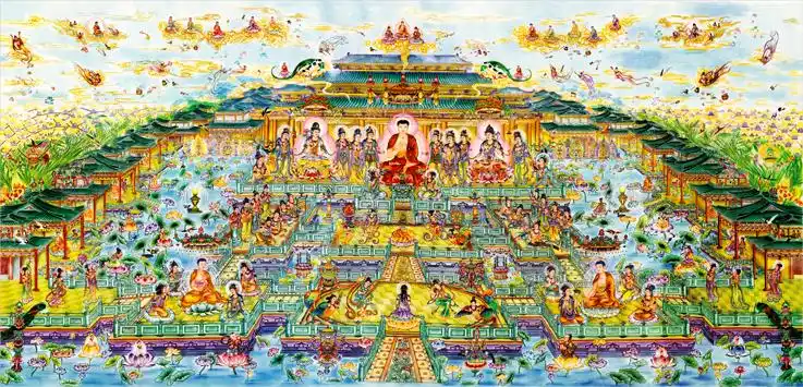 结缘堂画像西方三圣佛像极乐世界庄严全景图接引像全堂佛1001 高100*