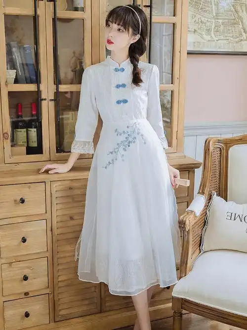 改良2021年年轻国风中国小个子新款秋装女装裙子旗袍