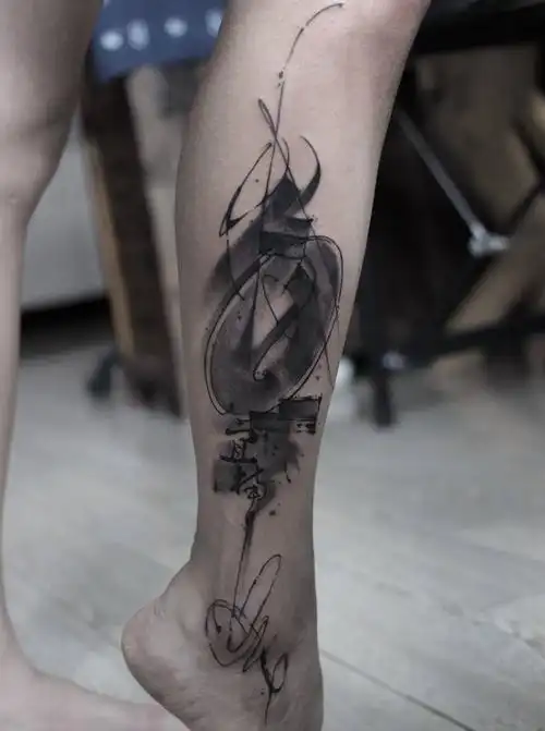 图文并茂纹身图片_脚部腿部水墨水彩纹身图案