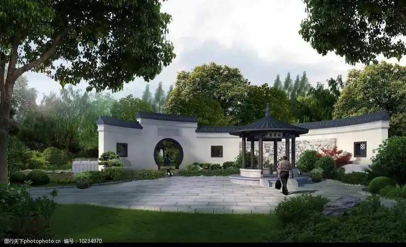 中式八角亭景墙效果图图片