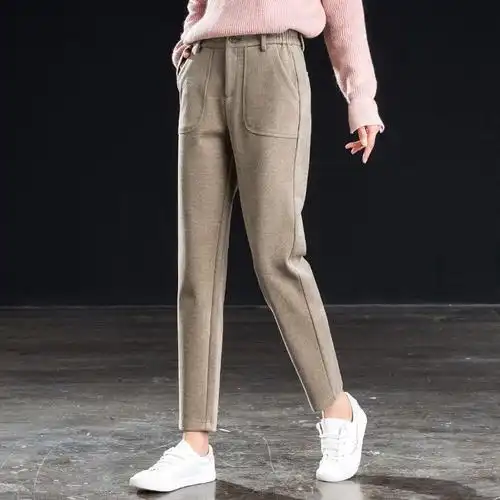 衫伊格(shanyige)女士休闲裤 新款秋冬毛呢哈伦裤女学生韩版高腰垂感