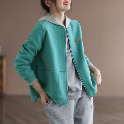 代勒文艺青春活力减龄休闲短外套女春季款宽松纯色棉质棒球领上衣