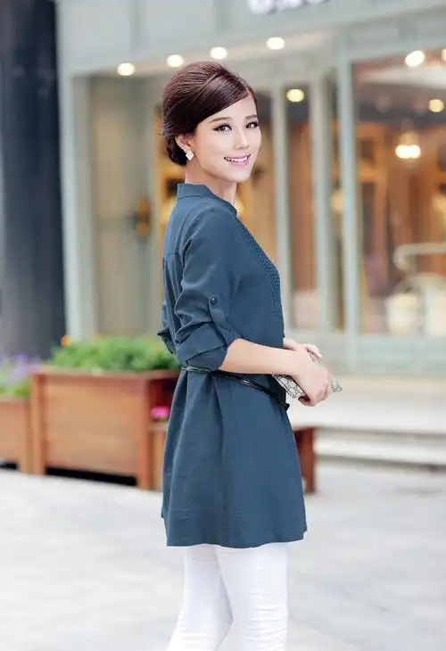 杭派女装2013秋装新款 棉麻休闲衬衣中年女式长袖衬衫bln-1673