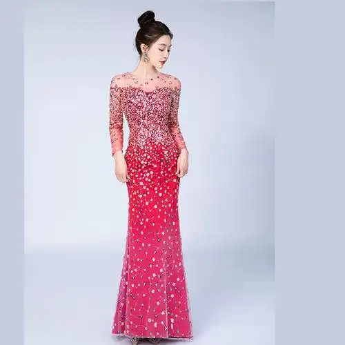晚礼服新款 宴会气质名媛轻奢小众高级感亮片鱼尾连衣裙喜婆婆 - 女装