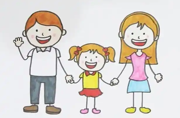 三人全家福简笔画步骤 家庭人物幼儿全家照简笔画一家人简笔画图片一