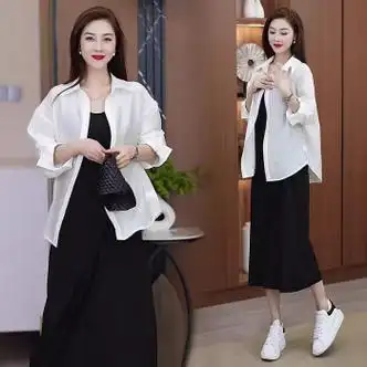 水湘朵感气质衬衫吊带连衣裙女两件套2024夏季新款流行时尚显瘦套装