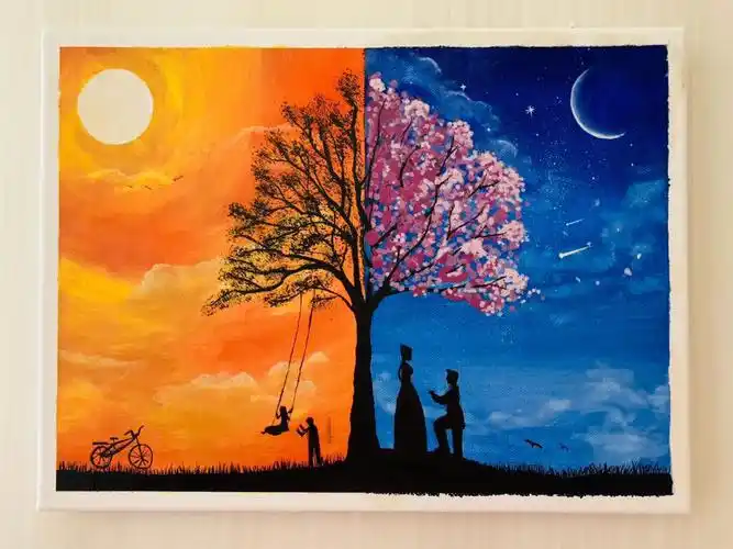 作品《now and then》,顺便出一个简单的教程,希望对想入门丙烯画的