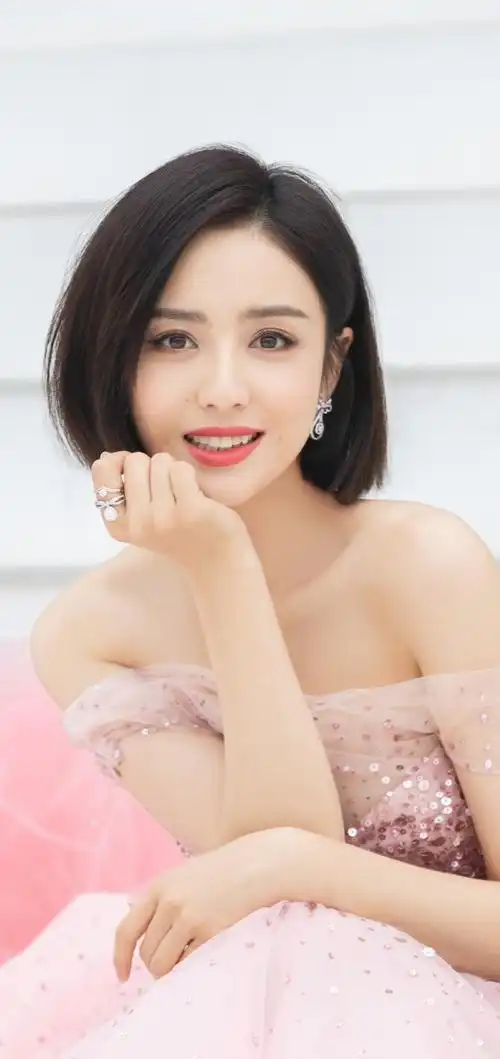 佟丽娅浅粉亮片纱裙写真高清壁纸