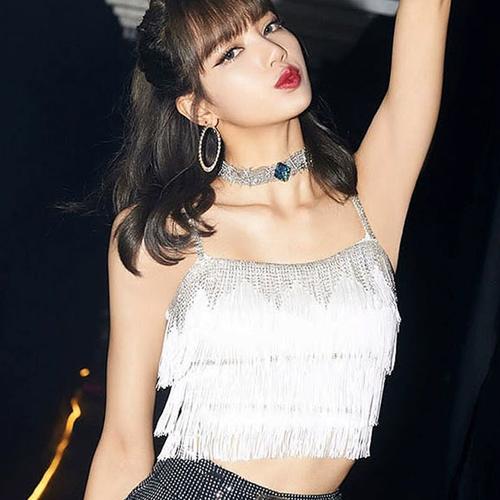 lisa同款韩国团blackpink演出服学生流苏爵士舞打歌舞蹈服背心