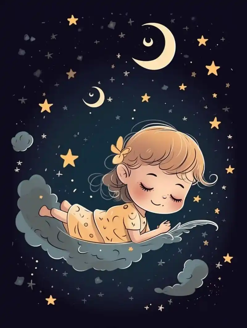 晚安的小女孩卡通壁纸 月亮星星系列        02020202