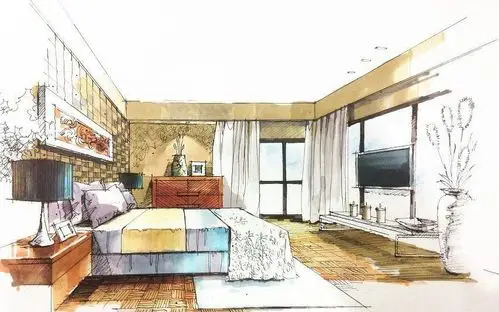 马克笔手绘装修效果图卧室装修效果图