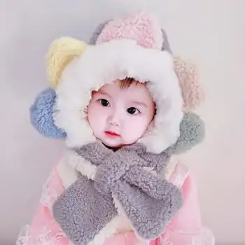 贝娜茜宝宝帽子冬季加绒女男儿童帽子围巾一体可爱保暖加厚冬天mx791