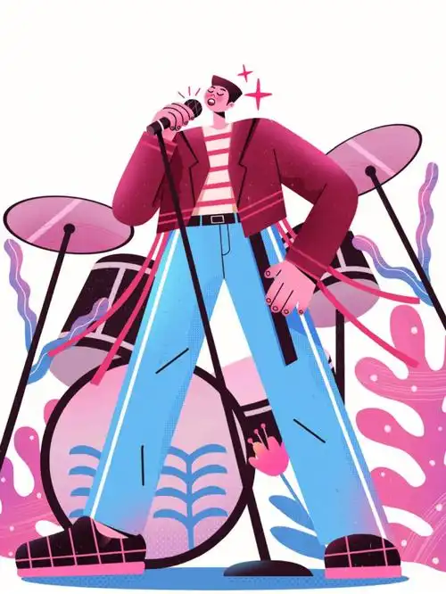 音乐系列超简单扁平插画教程摇滚乐队