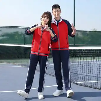 秋季情侣装春秋班服红色校服套装跑步运动服初中学生男女长袖团体