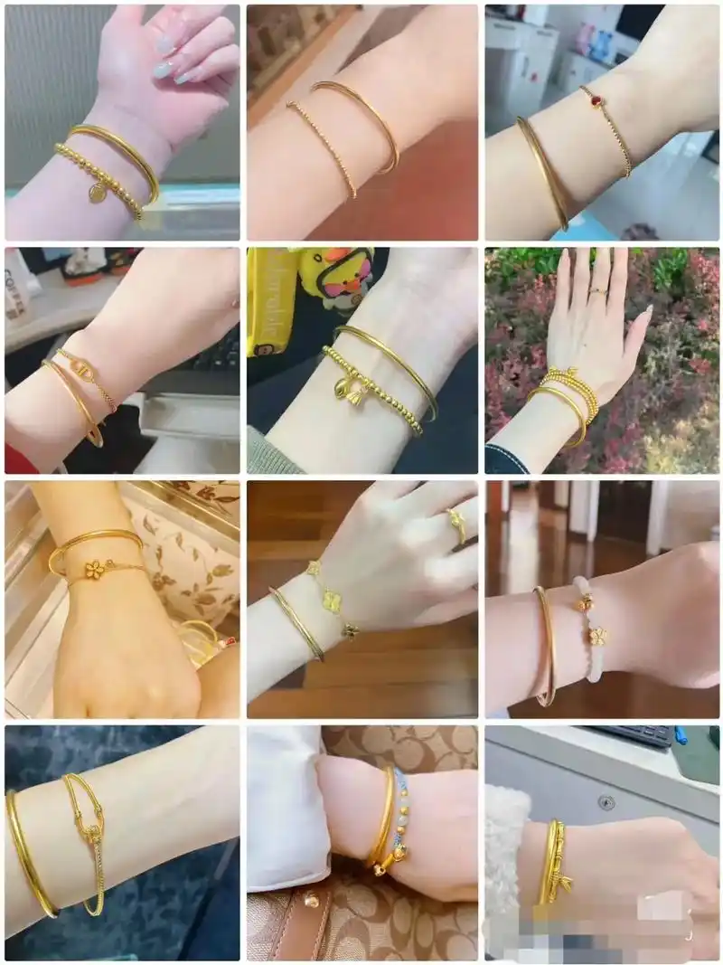 古法素圈手镯真是好百搭!感觉可以和任何手链叠戴!