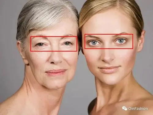 这张图是同一个人,年轻和年老的样子,最能制造衰老感的元素,第一眼