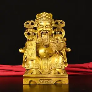 财神爷黄铜文财神神像摆件家用办公室店铺供奉装饰品乔迁开业送礼