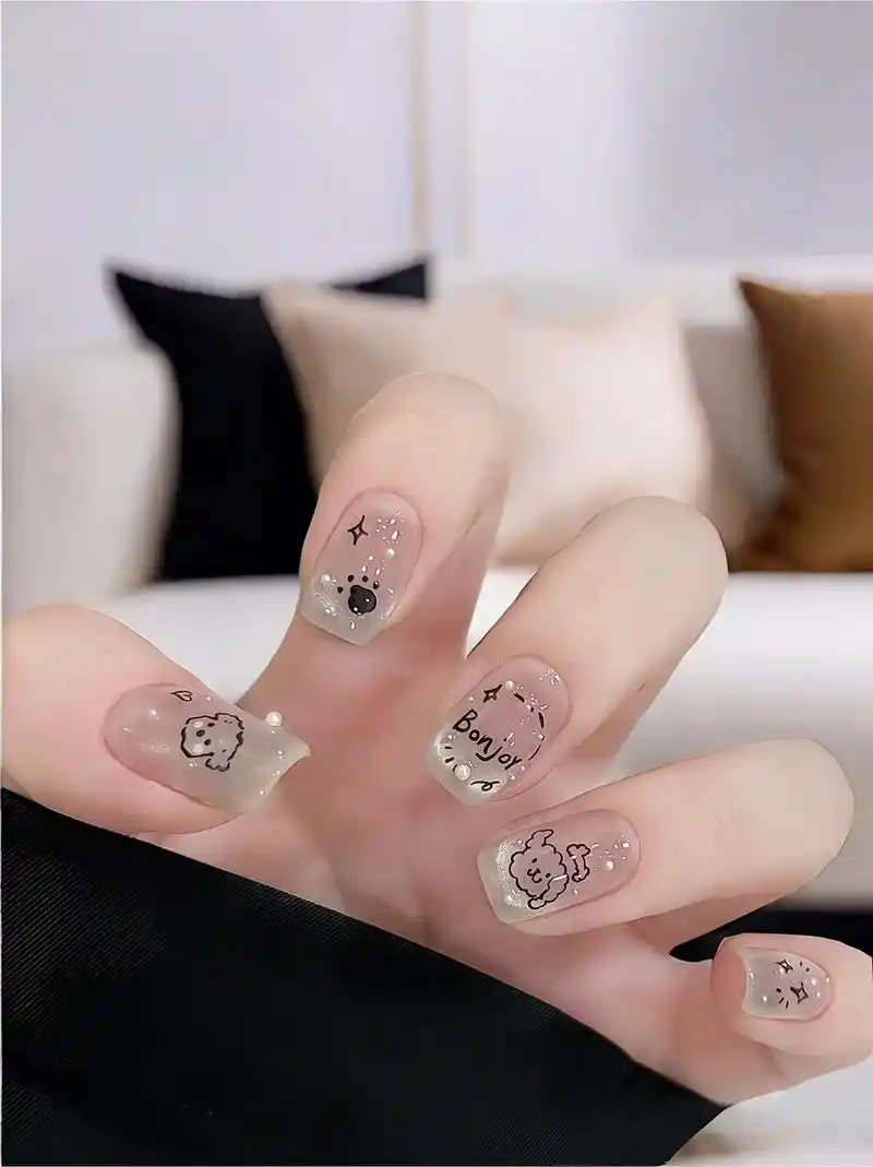夏日小清新美甲卡通可爱狗狗短款手工穿戴甲显白气质猫眼高级感