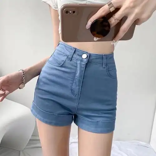 设计感裤子女生夏季新款高腰牛仔短裤女显瘦显高直筒裤热裤潮