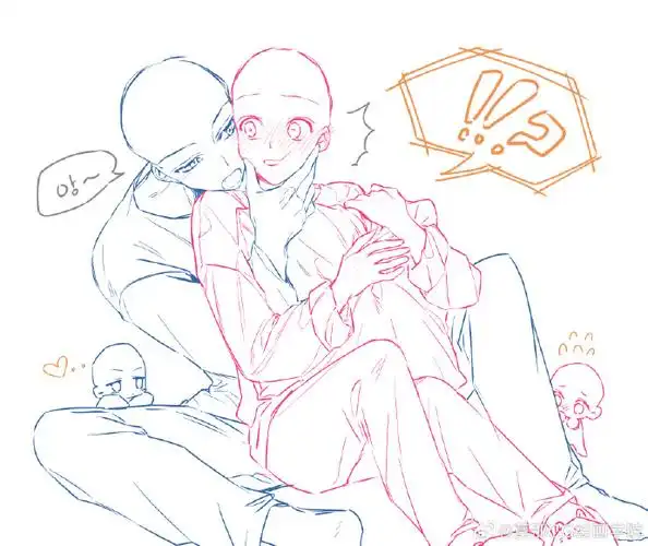 绘画超话#绘画参考##绘画素材#cp互动推到动作参考