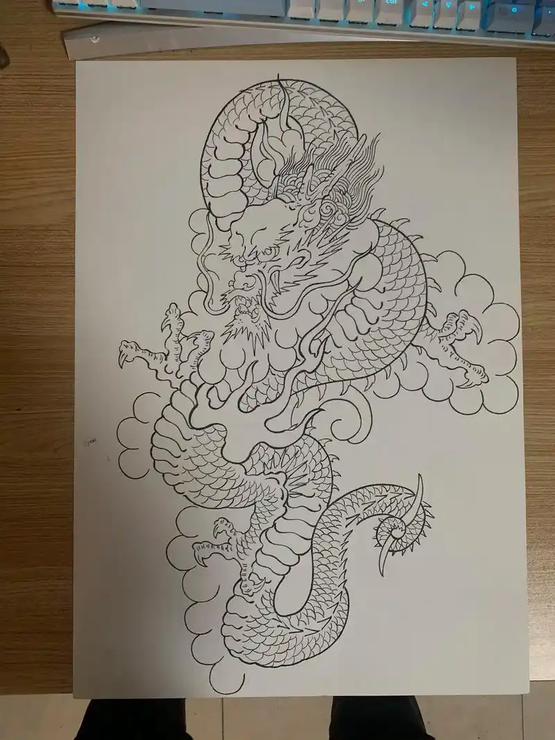 画个龙#手稿分享 #日式老传统 #纹身师日常 #老 - 抖音