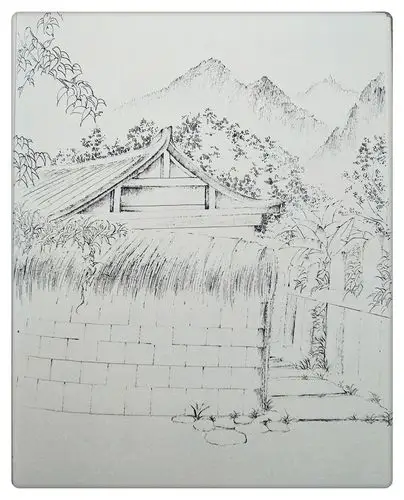 黑白线描风景插画