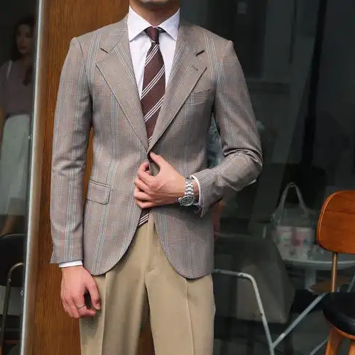 鹿三先生男士英伦绅装格纹修身休闲西服韩版日系日常西装高级感潮