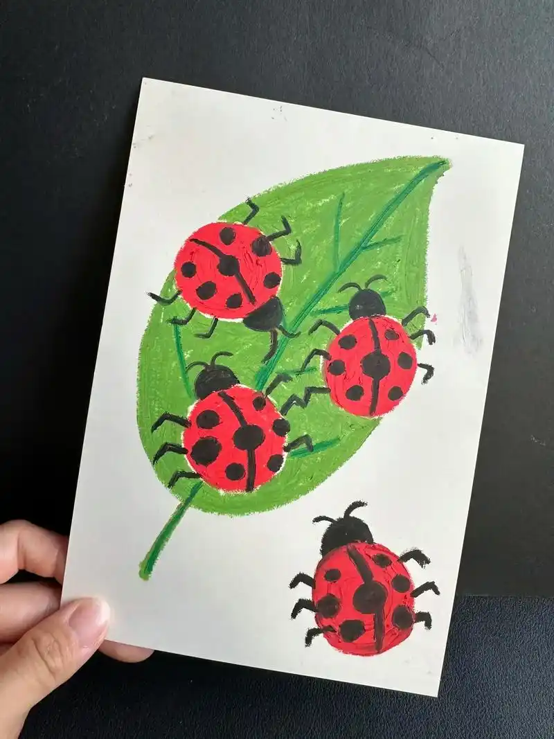 油画棒创意儿童画——七星瓢虫.适合3-5岁宝宝的油画作品 # - 抖音