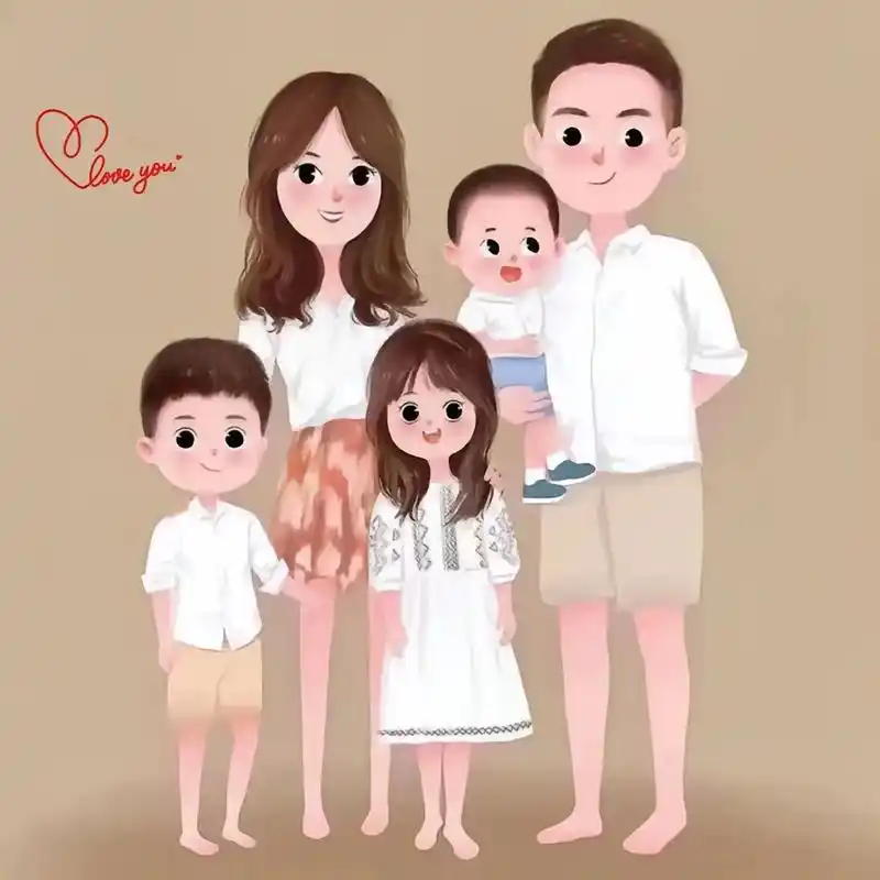 全家福卡通头像 #最幸福的事就是陪你们一起长大 #妈妈的世 - 抖音