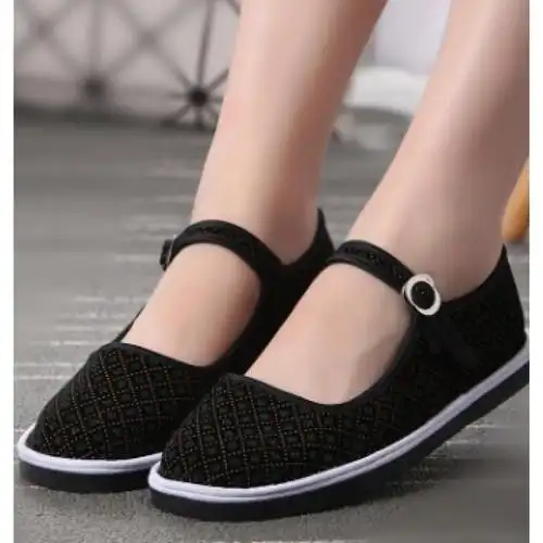 老北京布鞋女鞋经典黑一代3cm平跟酒店礼仪工作鞋广场舞鞋休闲鞋视频