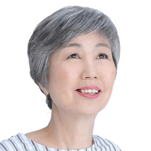 丝茂中老年花白假发短发女直发慈祥妈妈全真发银白发老年人奶奶款70岁