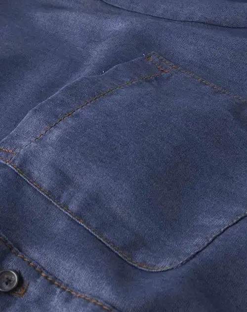 中蓝色茧形宽松天丝牛仔衬衫