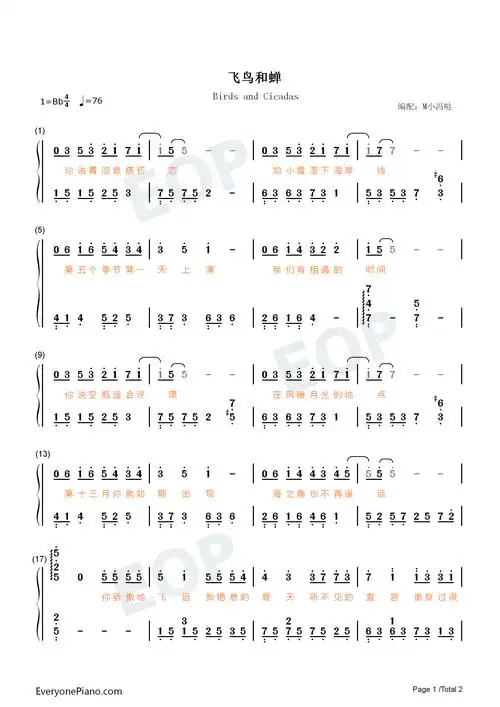 的飞远我栖息的夏天-抖音热歌-钢琴谱文件(五线谱,双手简谱,数字谱