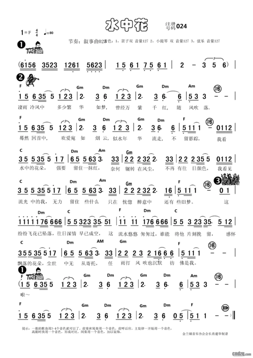 傻瓜式电子琴谱《水中花》-单排键乐谱与教程区-中国电子琴在线论坛