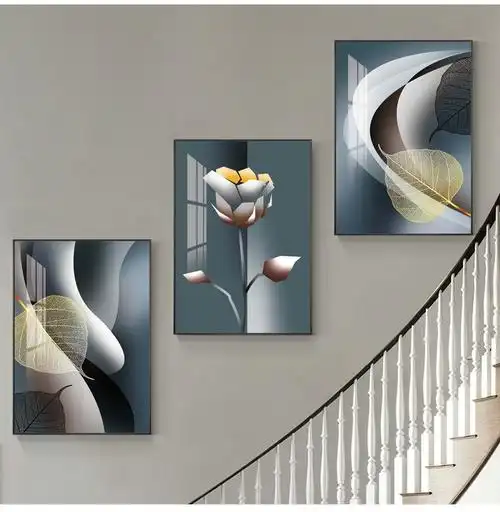 精选复式楼梯口间现代简约楼道三联挂画客厅玄关走廊过道墙壁画北极象