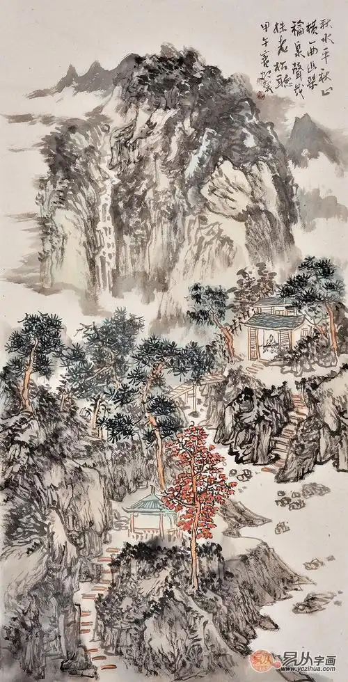 国画大师石宾虹山水画作品《秋水平秋山横》,过节送礼,送领导-【易从