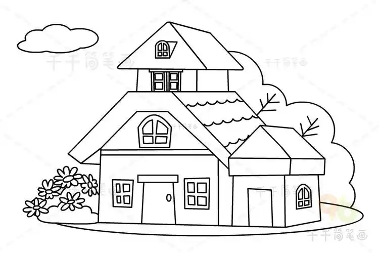 欧式别墅简笔画教程_房子简笔画