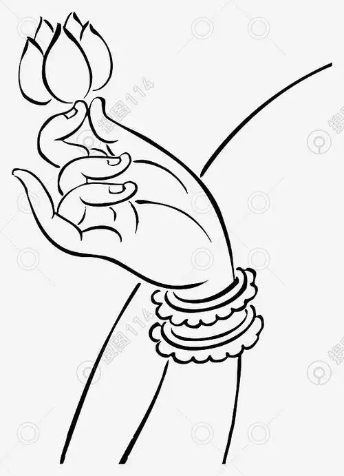 手绘线描手指莲花素材