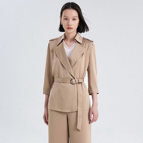 【洋气西服】夏季通勤纯色系带收腰显瘦七分袖西装外套女