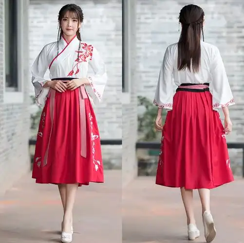 新款汉服女装束腰风汉元素古装仙女飘逸改良清新古风淡雅复古套装