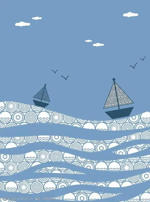 动感线条海浪帆船海鸥图片