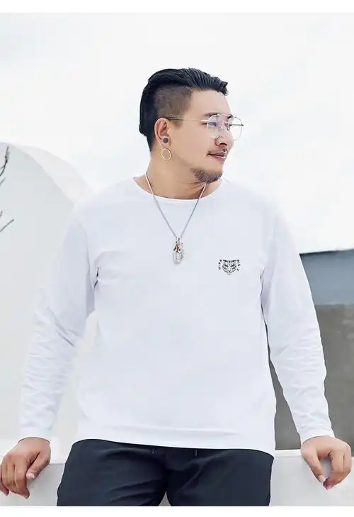 胖哥哥大码胖子长袖t恤男圆领加肥加大宽松打底衫肥佬体恤秋装